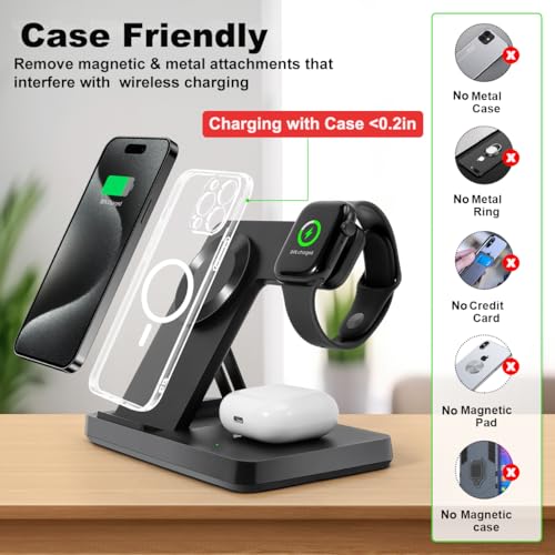Magnetic 3 in 1 Wireless Charging Station for iPhone 12-17 Series, Charging Station for Multiple Devices, Mag Safe Wireless Charger Stand for Apple Watch Series/Ultra/SE & AirPods 4/3/2/Pro