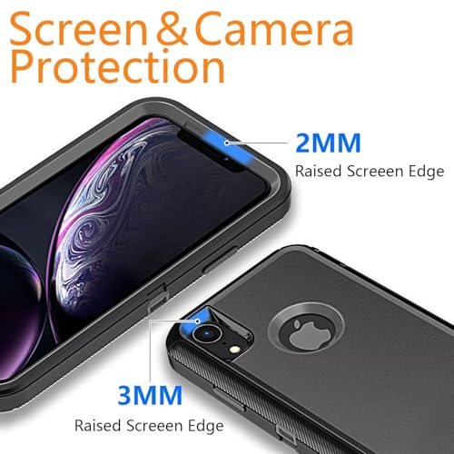 YmhxcY for iPhone XR Case Shockproof Dropproof Dust-Proof Drop Proof 3-Layer Durable Phone Case Heavy Duty Protection Phone Case Cover for Apple iPhone XR 6.1“ Black and Grey - color: SF-Black / Grey