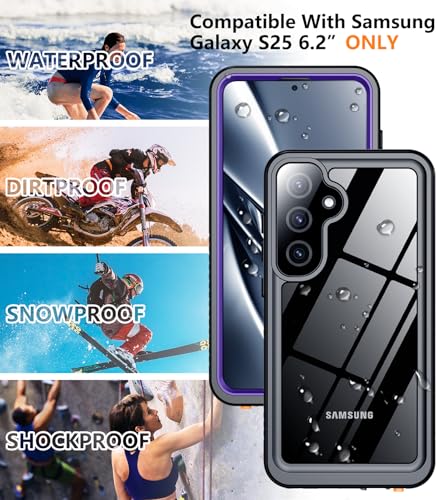 Designed for Samsung Galaxy S25 Case Waterproof, Built-in Lens & Screen Protector Military Shockproof Dropproof IP68 Underwater Full Body Phone Case for Galaxy S25 5G 6.2"-Purple (2025) - color: Purple/Clear