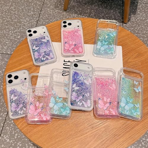 Compatible with iPhone 17 Pro Max Glitter Butterfly Case Glow in The Dark Women Girls Girly Bling Sparkle Flowing Quicksand Light up Soft TPU Bumper Luminous Clear Phone Cover Purple - color: Purple, size: iPhone 17 Pro Max