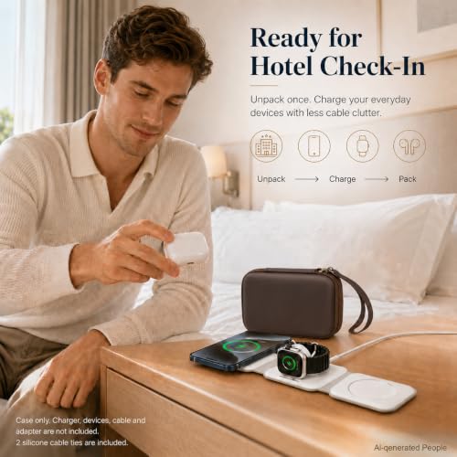 ANKHOH Travel Case for Iseyyox/for QUZUDN/for RTOPS 3 in 1 Wireless Charger - color: coffee