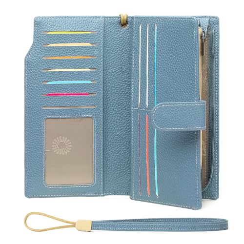 GAEKEAO Womens Wallets Large Capacity Leather Card Holder RFID Blocking Wristlet Clutch Long Travel Ladies Purse - color: Z02-Black