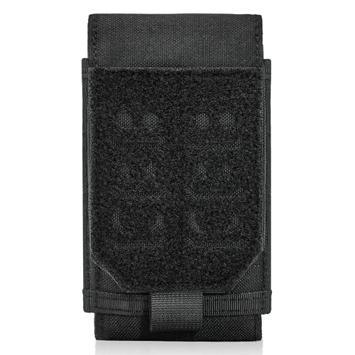 Molle Dual Phone Pouch, Upgrade Laser Cut Heavy Duty Waterproof Samll Tactical Cell Phone Holder with US Flag Patch for 4.7"-6.7" (DULA-Black) - color: DULA-BLACK