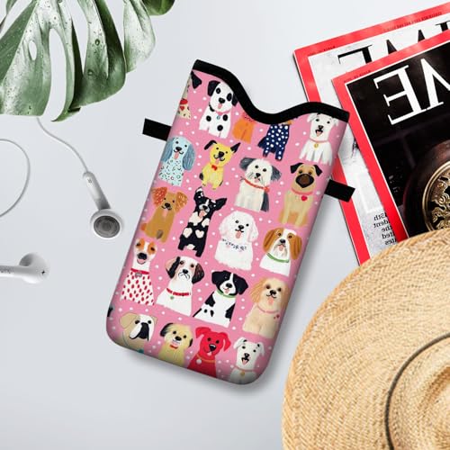 Neoprene Cell Phone Sleeve Pouch Case Bag with Crossbody Strap Neck Lanyard for Women 7.1 X 3.9 in Pink Dog - color: Pink Dog