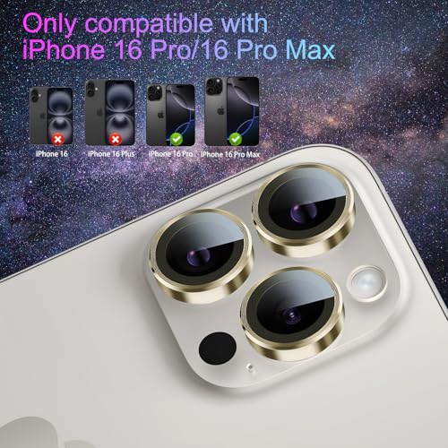 Camera Lens Protector for iPhone 16 Pro/16 Pro Max, Gold - color: Gold