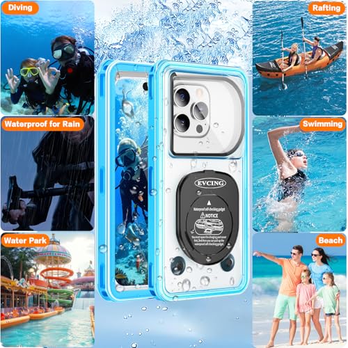 Waterproof Phone Case, Underwater Phone Cases for Snorkeling, IPX8 Diving Case, 360 Full Body Protection for iPhone 16 Pro Max/15/14/Galaxy S24, Up to 6.9 Inch, Beach Cruise Essentials (Blue) - color: Blue