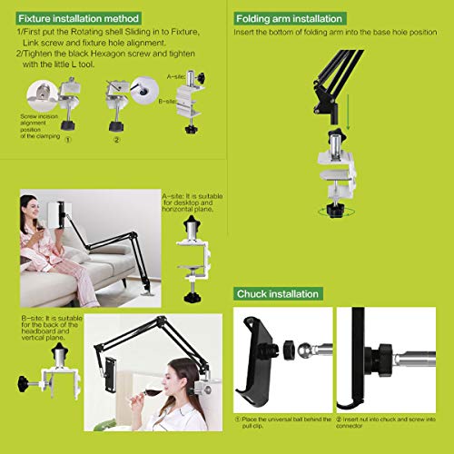 Heavy Duty Phone/Tablet Metal Holder Universal Mobile Cell Smartphone Mount Lazy Bracket 360° Rotation Gooseneck Clamp Stand Flexible Long Arm (White, 3-Section) - color: White, size: 3-Section