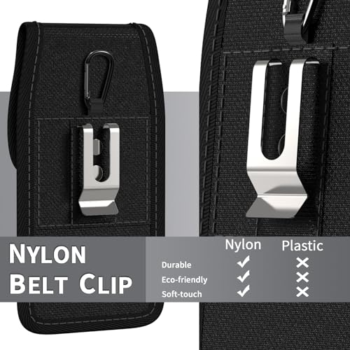 Holster for Motorola Moto G Power/G Play/Moto G/G36 G06 G57 Pure G05 2026 2025 2024 2023 Cell Phone Case Belt Clip Carabiner Card ID Holder Nylon Pouch Bag (Fits Otterbox or Case on)