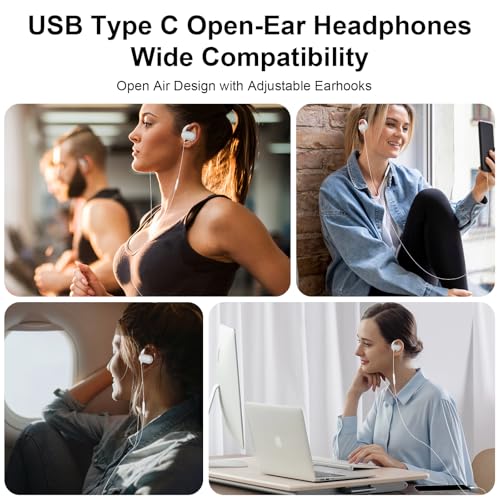 Open Ear USB C Headphones Wired Earbuds for iPhone 17 18 Pro Max 16 15 - color: White