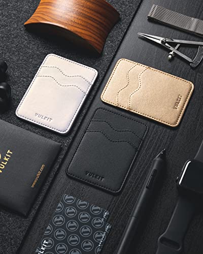 VULKIT Stick on Card Holder Compatible for iphone Leather Cell Phone Wallet Credit Card Case Strong Sticker for Women - color: Gold