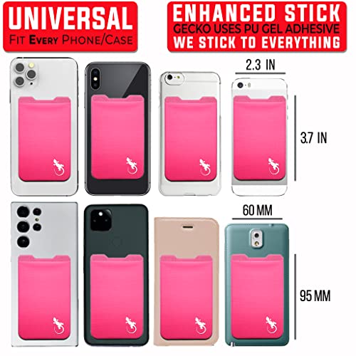 Phone Wallet - Adhesive Card Holder - Cell Phone Pouch - Stick on Lycra Pocket by Gecko - Carry Credit Cards and Cash - color: PINK WHITE