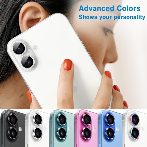 Designed for iPhone 16 and 16 Plus Camera Lens Protector, Metal Lens Cover 9H Tempered Glass Camera Cover Anti Scratch Shockproof Screen Protector - color: Black