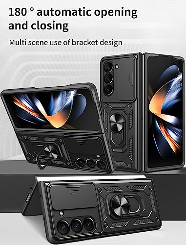 RKINC Case for Samsung Galaxy Z Fold 5 Case with Slide Camera Cover & Rotated Ring Kickstand Military Grade Shockproof with Magnetic Car Mount Holder Cover, Rose Gold - color: Rose Gold, size: Samsung Z Fold 5