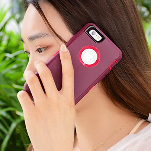 MAXCURY for iPhone 6 Case iPhone 6S Case, Heavy Duty Shockproof Series Case for iPhone 6/6S (4.7")-V2 with Built-in Screen Protector Compatible with All US Carriers (Wine/Fuchsia) - color: Wine/Fuchsia
