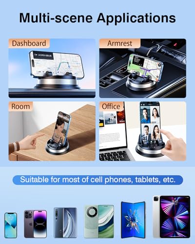 Dash Cell Phone Car Mount, Multifunctional Car Dashboard Mobile Phone Holder, 360 Rotatable Non Slip Mat Universal Car Phone Stand Hands Free, Compatible with iPhone, Samsung, Google, Android - color: Silver
