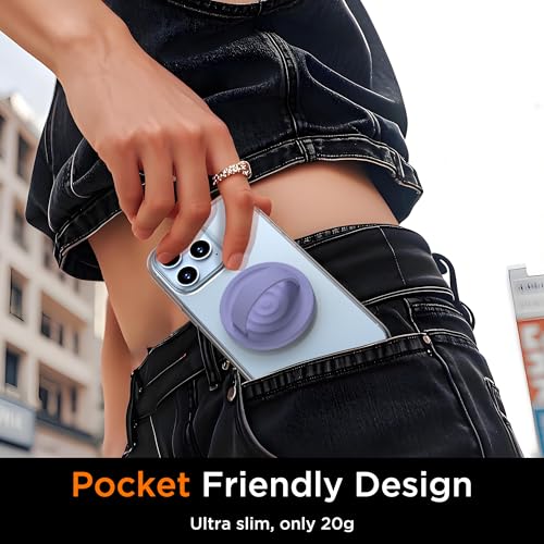 Upgraded Magnetic Phone Grip, Liquid Silicone Soft and Portable, Removable Finger Loop Ring Grip Holder for iPhone, Strong Magnetic Attraction, Compatible with MagSafe Phone Case, Lavender Gray - color: Lavender Gray