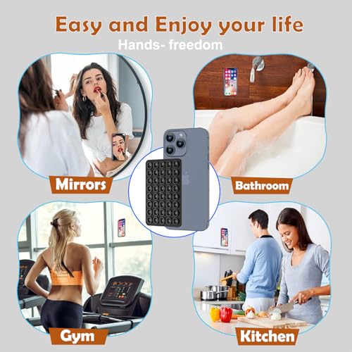 Double Sided Silicone Suction Phone Holder Mount, Silicon Accessory for iPhone and Android, Hands-Free Mirror Shower Phone Holder, TikTok Videos and Selfies (Black+White) - color: Black+White