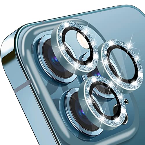 Compatible with iPhone 12 Pro Max Camera Lens Protector, Bling Glitter 9H Tempered Glass Camera Cover Anti Scratch Shockproof Screen Protector Individual Ring - 3Pcs Glitter Pacific Blue - color: Pacific Blue Glitter