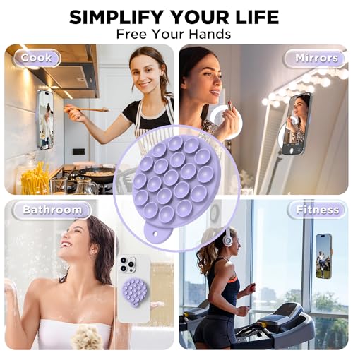 Magnetic Suction Cup Phone Mount with MagSafe, Silicone Hands-Free Grip Holder for iPhone Case and Android, Mirror Shower Phone Stand for Makeup FaceTime Gym Kitchen Bathroom, Lilac Purple - color: Lilac Purple