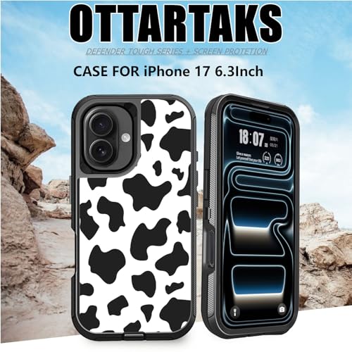 for iPhone 17 Case with Screen Protector Cute Luxury Cow Print Design 3-Layer Rugged Heavy Duty Shockproof Protective Phone Case for iPhone 17 Women - color: Green