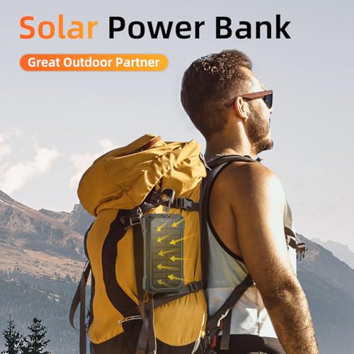Solar Charger Power Bank 49800mAh Wireless Portable Phone Charger, 22.5W QC3.0 Fast Charging Built in 4 Cables with USB C 6 Outputs & 2 Inputs for All Cell Phone - color: Black