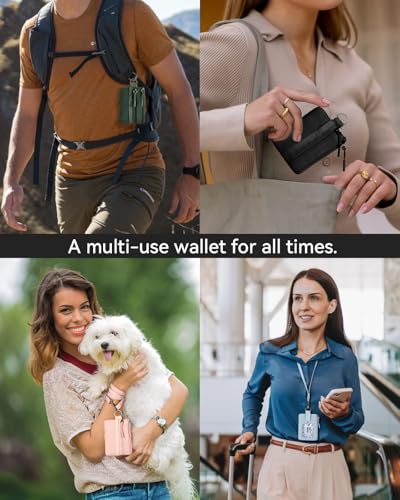 BOSTANTEN Small Wallet RFID, Minimalist Zip ID Case Wallet with Lanyard Keychain, Water Resistant Card Wallets for Women & Men, Black