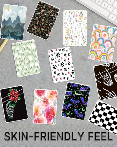 ADBOR Leather Phone Card Holder, Dual Pocket Phone Wallet Stick On, Cute Card Holder, Credit Card Holder Boho Flowers Leaf