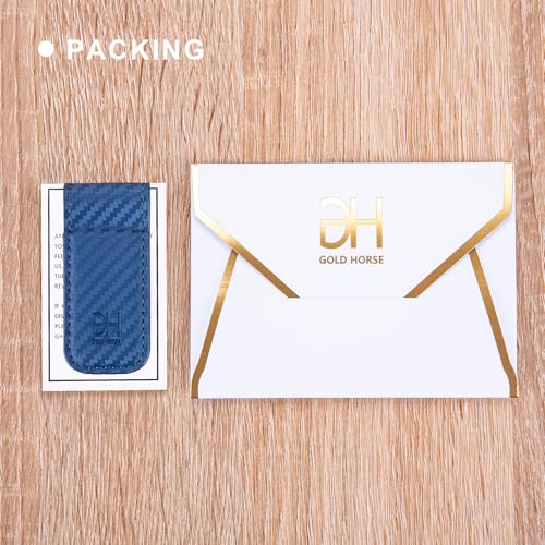 GH GOLD HORSE Slim Magnetic Money Clip Genuine Leather Business Card Holder for Men (Blue) - color: Blue