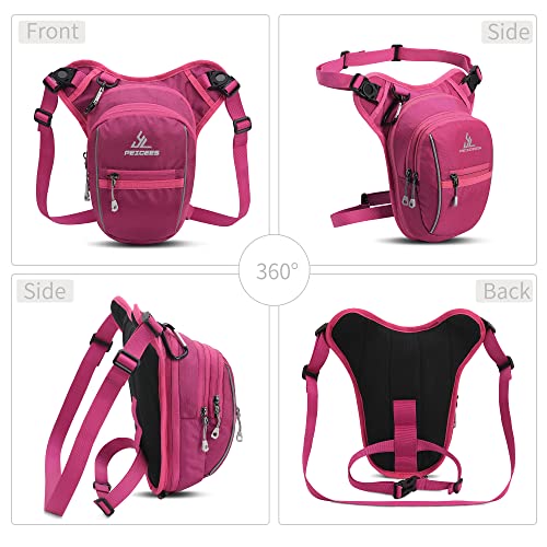 Peicees Motorcycle Leg Bag for Men Womens Thigh Bag, Expandable - color: Rose Red