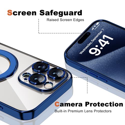 Plating Clear Case for iPhone 15 Pro Max with Stand 6.7", Blue - color: Blue, size: Iphone 15 Pro Max