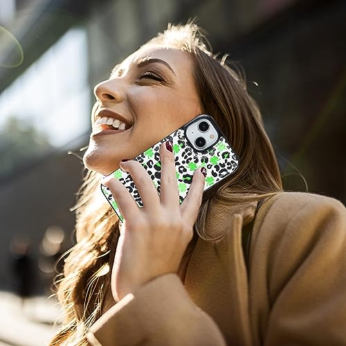 HAOPINSH for iPhone 14 Wallet Case with Card Holder, Clover Leopard Cheetah Pattern Back Flip Folio PU Leather Kickstand Card Slots for Women Girls, Double Magnetic Clasp Shockproof Cover 6.1" - color: Clover Leopard