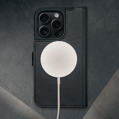 TORRO Premium Leather Case Compatible with iPhone 16 Pro 6.3" – Genuine Leather Wallet Flip Folio Case with Kickstand and Card Slots (Compatible with Official MagSafe Chargers) - Black - color: Black