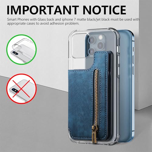 Wallet Stick on Phone Case, Credit Card Holder for Back of Phone Cases Retro Flip Leather Zipper Sleeve Pouch Compatible with iPhone, Samsung Galaxy Android Most Smartphones Blue - color: Blue
