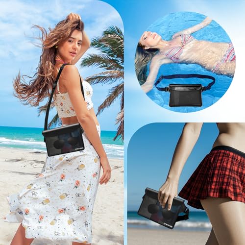 Waterproof Bag Fanny Packs for Women, Floating Beach Bags 2PCS | Floating, ideal for Beach, Boating & Kayaking&Fishing&Diving, Durable Material, Phone & Passport Pouch(black&black) - color: Black&Black