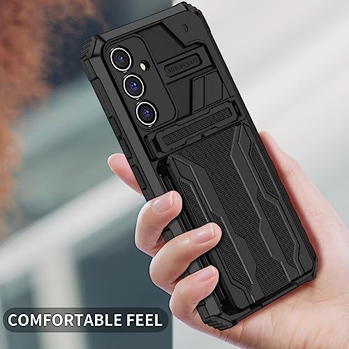 for Samsung Galaxy A54 Wallet Case with Card Holder, Black | Detachable Card Holder, Built-in Kickstand, with Screen Protectors, Military Grade, Full Body Shockproof - size: for Galaxy A12 - 6.4''