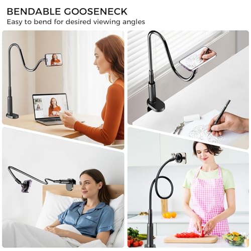 Magnetic Gooseneck Phone Holder for Bed, 360° Flexible Long Arm Mount