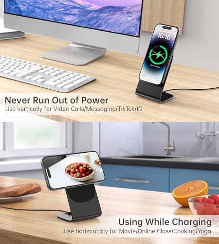 Magnetic Wireless Charger Stand + Charging Pad for iPhone Duo/18-12 Series - color: Black
