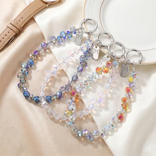 4 Pcs Beaded Phone Charm Wrist Strap, Crystal Sparkling Phone Wrist Strap With Tether Tab Detachable Cellphone Wristlet Keychain Lanyard For Women Droplet Cellphone Case Chain Purse Bag Charms