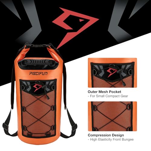 Piscifun Dry Bag, Waterproof Floating Backpack 10L/20L/30L/40L | Waterproof Phone Case, Adjustable shoulder straps, Roll-top closure keeps gear dry, Ideal for Boating, Kayaking, Fishing - color: Orange, style: 40l
