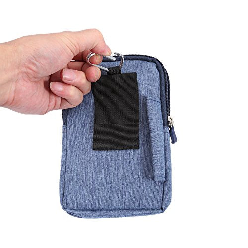 Men's Cell Phone Waist Bag Vertical, Cellphone Belt Loop Holster, Outdoor Sport Travel Nylon Small Mobile Phone Pouch Smartphone Waist Bag with Carabiner Hook Pen Holder Zipper Handbag Carrying Case - color: Blue