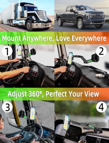 Truck Phone Holder, Wireless Car Charger Mount, 16.9" Arm, Big Rig