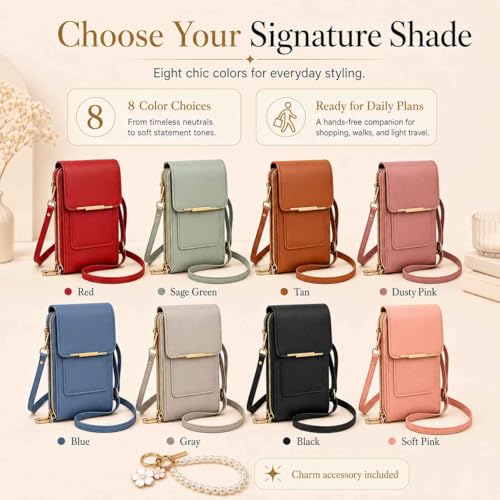 2026 Touchscreen Phone Crossbody Bag for Women, RFID Blocking Leather Mobile Phone Purse - color: Brown