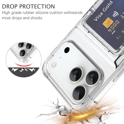 Wallet Case for iPhone 17 Pro with 3 Credit Card Holder Slot Clear | Shockproof Hybrid Heavy Duty Protection Transparent Phone Cover Compatible with iPhone 17 Pro 6.3 Inch (Clear) - color: Clear, size: iPhone 17 Pro