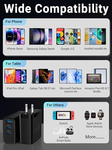TOPADRE 65W USB C Charger Block,PD PPS 3 Ports GaN Charger Foldable Compact - color: Black, size: 65W, style: 1-pack