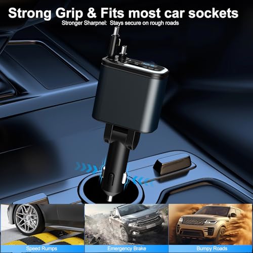 Vitog 5-in-1 120W 30-Minutes Fast Flash Charging Retractable Car Charger - color: Black(with Bluetooth)