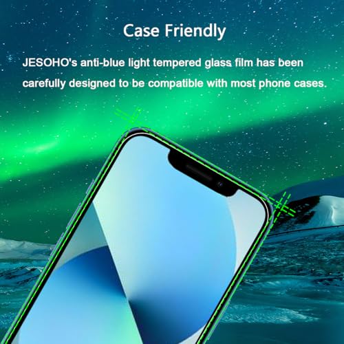 JESOHO Screen Protector for iPhone 13 mini 5.4 inch, 2 Pack | Blue Light Blocking Tempered Glass Film, Eye Protection, Case Friendly, No Bubble,with Easy Installation Kit - size: iPhone 13 mini (5.4 inches)