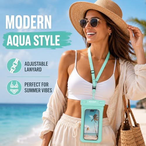 IP68 Waterproof Phone Pouch 2 Pack-Up to 8.0",Adjustable Neck Lanyard Floating Waterproof Phone Case for iPhone,Phone Dry Bags for Vacation Beach Pool Travel Essentials Green