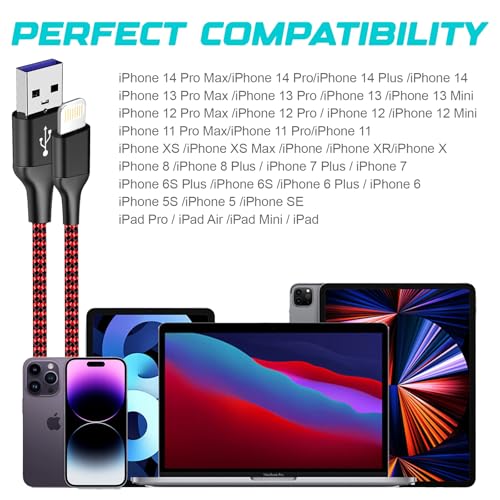 3Pack MFi Certified iPhone Charger Cable 6ft RedBlack