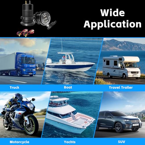 12V USB Outlet, 3 Port Car Charger Socket for Boat Marine RV Truck Golf - color: 2-Pack