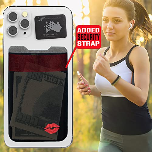 Phone Wallet - Adhesive Card Holder - Cell Phone Pouch - Stick on Lycra Pocket by Gecko - Carry Credit Cards and Cash - color: LIPS